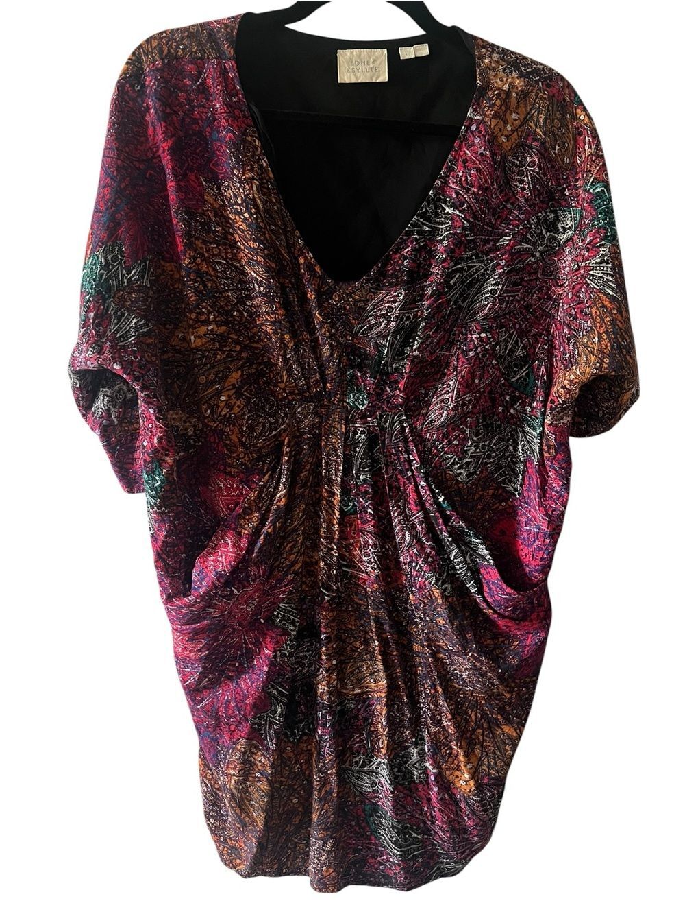 Anthropologie Edme & Esyllte Paisley Print Drape Cocoon Tunic Dress Boho XS